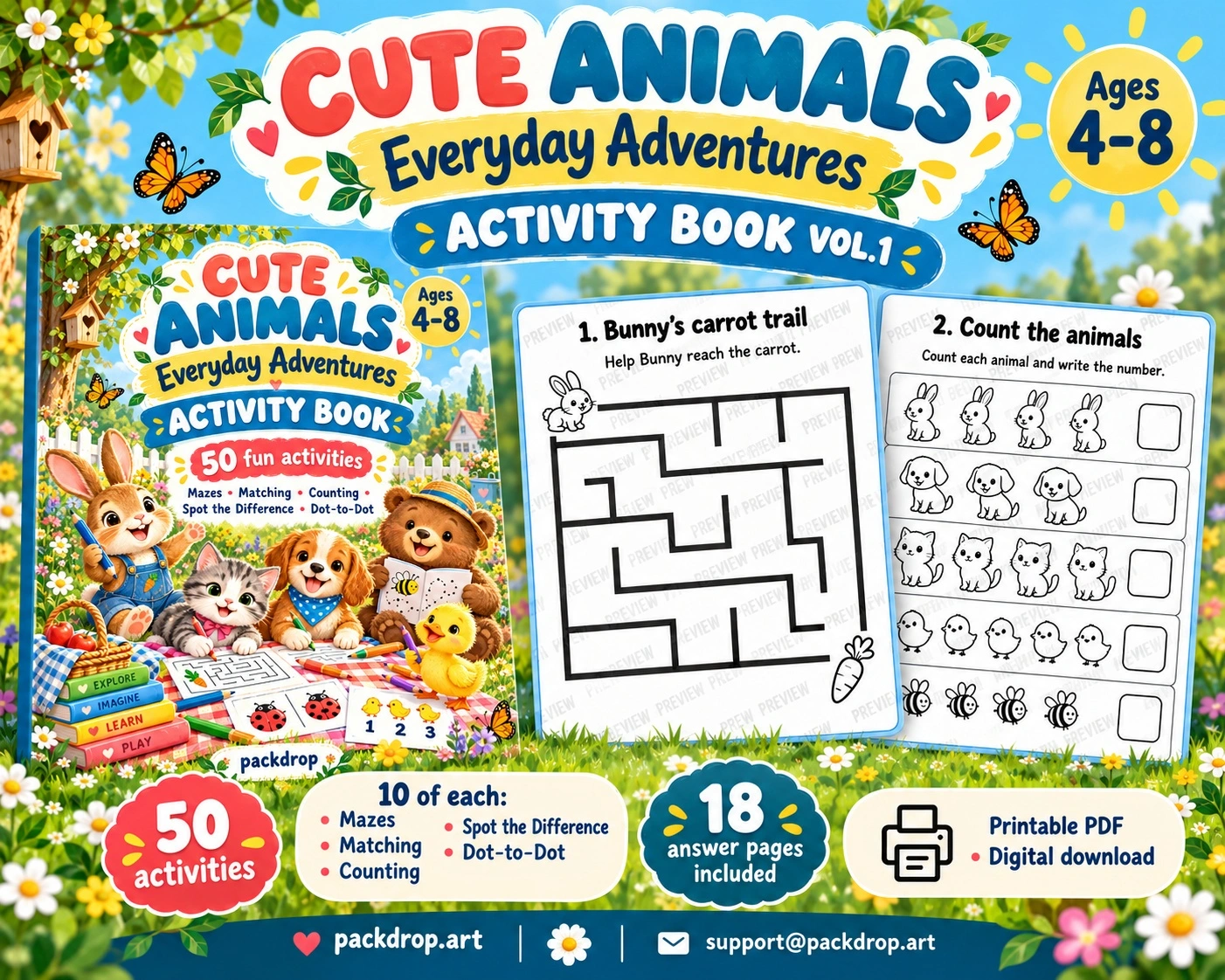 Cute Animals: Everyday Adventures — Activity Book Vol. 1 — 01 Cover