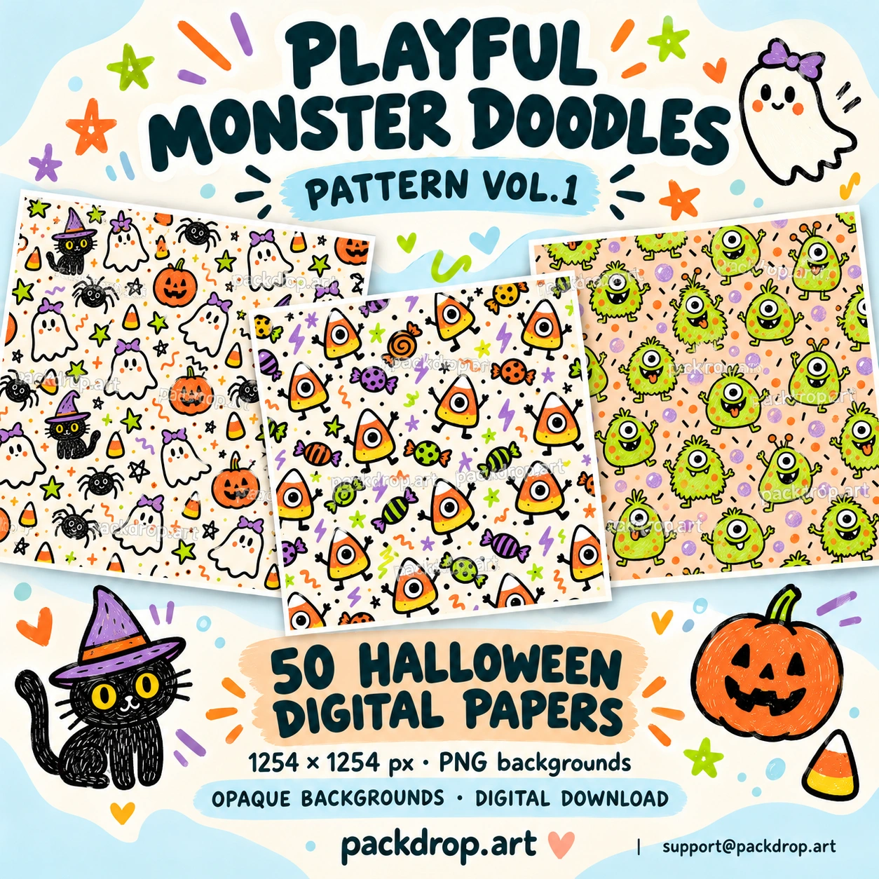 Playful Monster Doodles — Pattern Vol. 1 — Playful Monster Doodles digital-paper cover