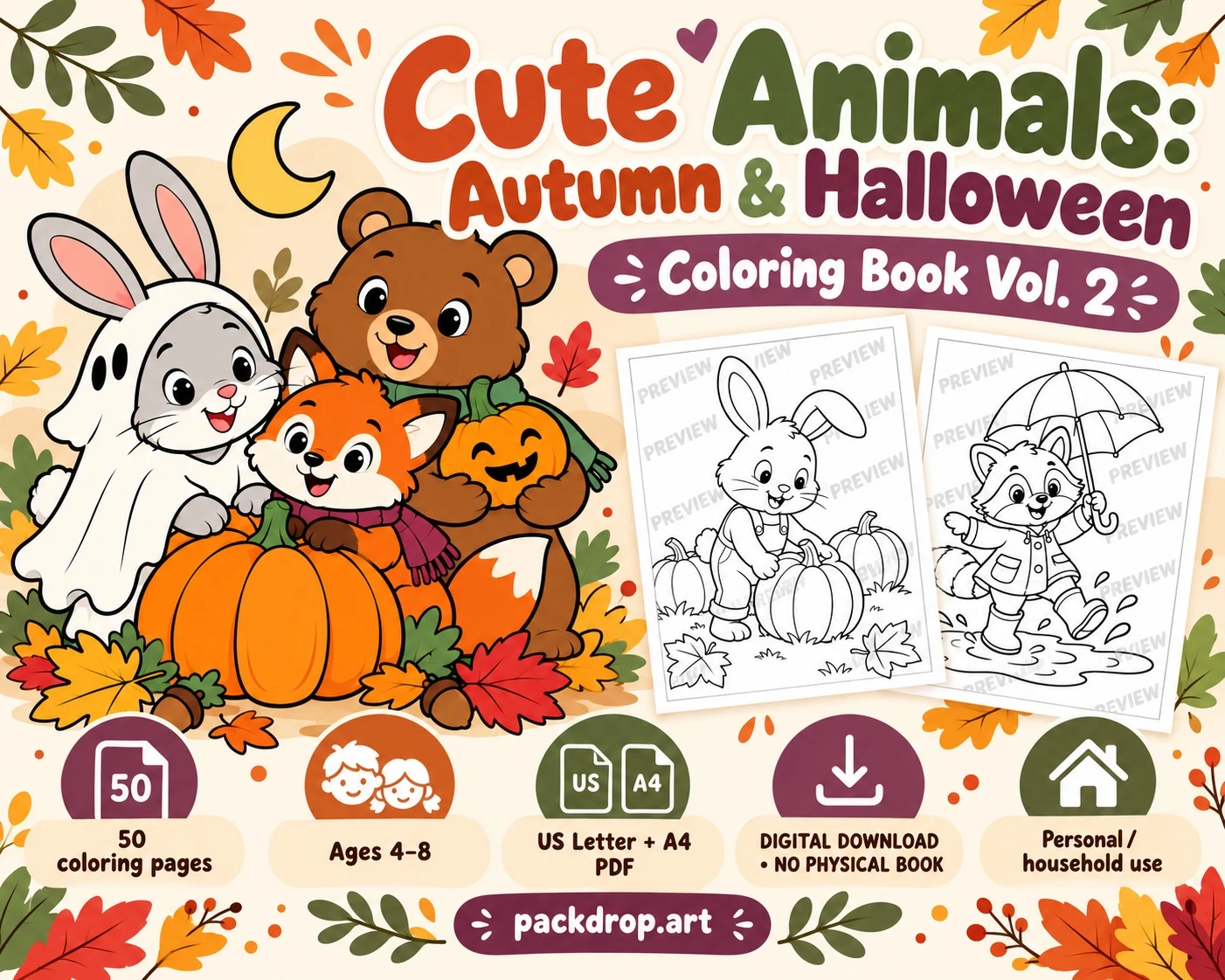 Cute Animals: Autumn & Halloween — Coloring Book Vol. 2 — Coloring Book Vol.2 — styled cover