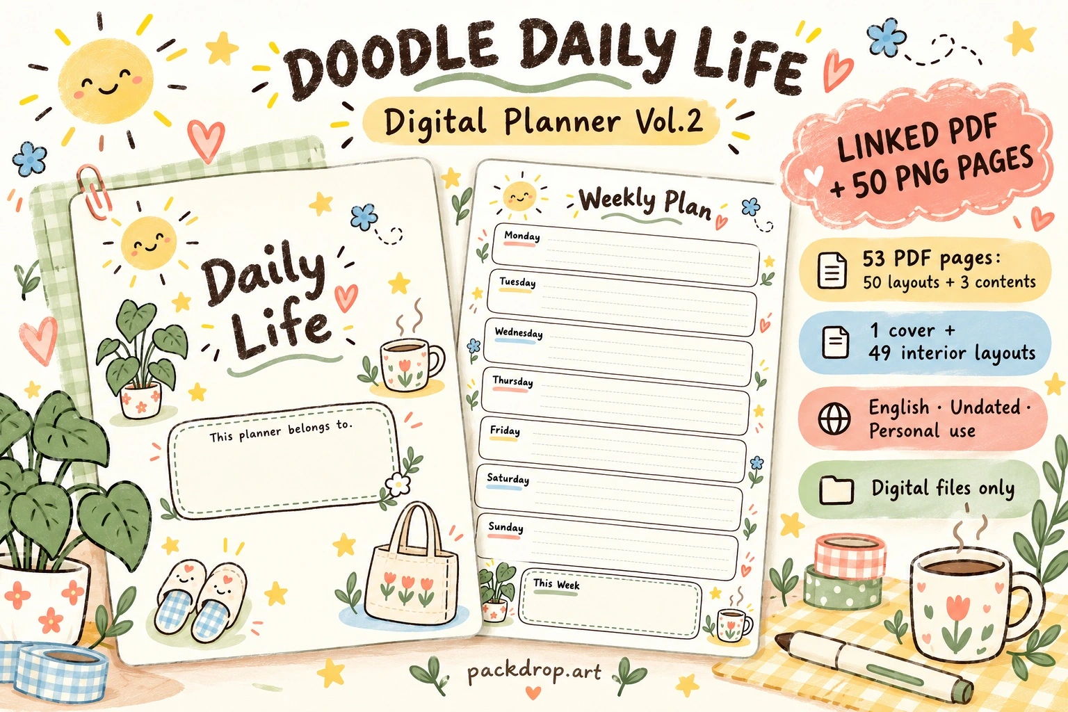 Doodle Daily Life — Digital Planner Vol. 2 — Doodle Daily Life — Digital Planner Vol. 2 - linked PDF + PNG